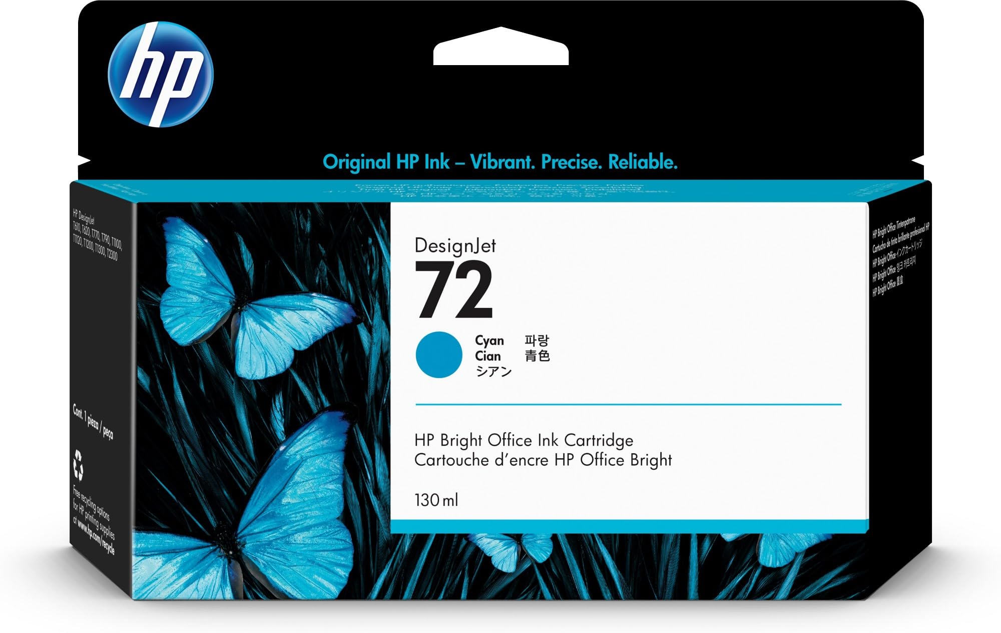 HP No. 72 Ink Cartridge (130 ml) with Vivera Ink (Cyan) (C9371A)